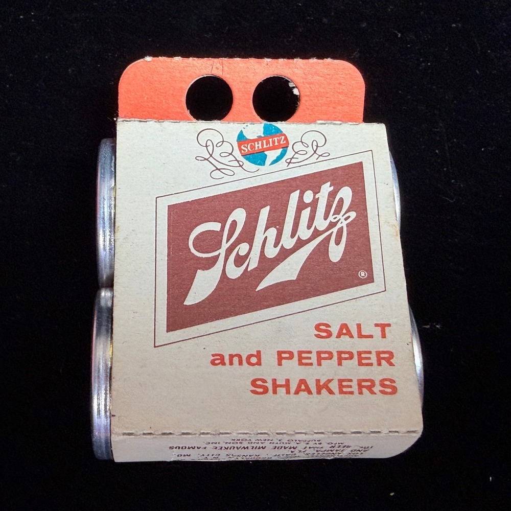 Vintage 1961 Schlitz Beer Salt and Pepper Shakers: Original Cardboard Holder NEW